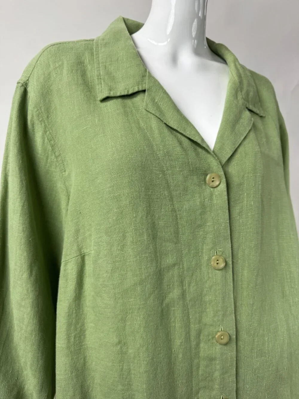 Harvé Benard Womens Plus Size 22W Green 100% Linen Button-Down Shirt Made In Ukr - Picture 14 of 16